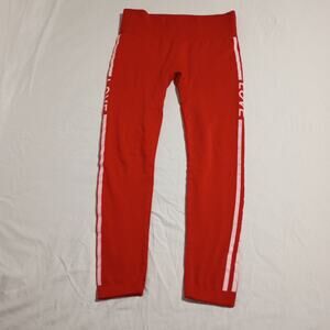 Silver Leg LOVE Red Thermal Knit Yoga Pants Wide Wasite Band STRETCH Leggings